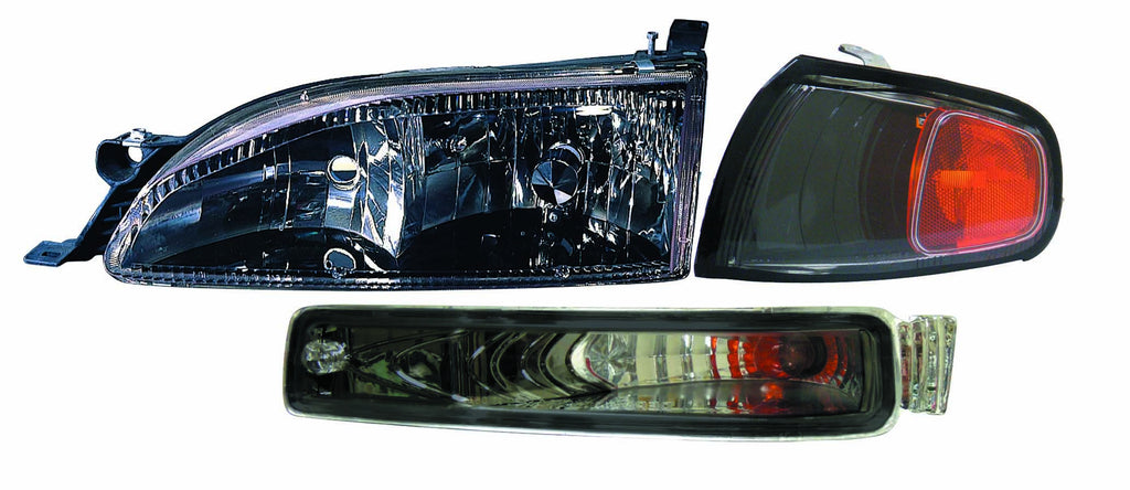Toyota Camry 95-96 Headlight & Parking light AND Signal Light Diamond Design Black Set - ackauto