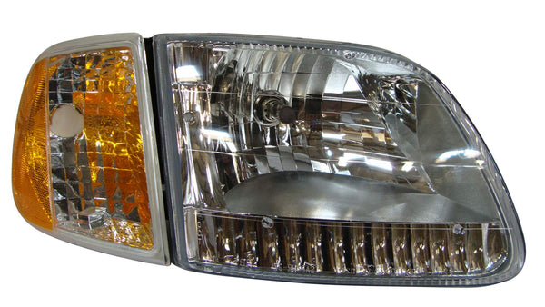 For Ford F-150 Pickup TO 7/ 1996 Headlight Assembly(w/ Bracket)DIAMOND DESIGN w/ CORNER (331-1129RXARO+331-1538RXURD) PAIR  FO2503282
