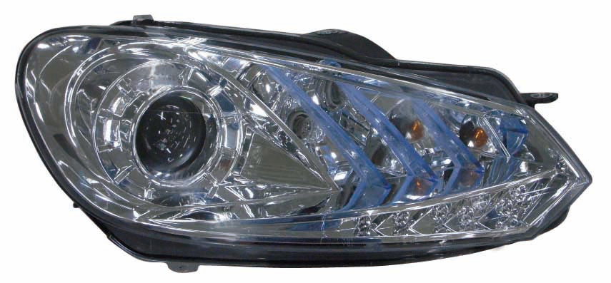 For Volkswagen Golf 2010 2011 Headlight Projector w/ Parking Light LED Chrome Bezel SET  VW2505110