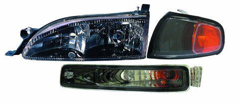 Toyota Camry 95-96 Headlight & Parking light AND Signal Light Diamond Design Black Set - ackauto
